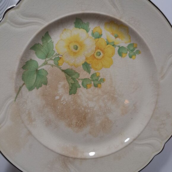 Vintage TS&T Yellow Flower Scalloped Dinner Plate Made In USA 10" Diameter - Picture 4 of 11
